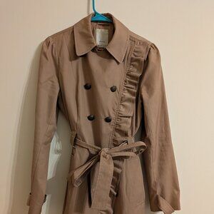 elevenses Anthropologie Ruffled Tan Raincoat US Size 8 UK Size 12 EU Size 40
